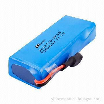 11.1V Li-polymer battery pack, 3045130-3P3S, 7500mAh, 18.5V, with 27 x 45 x 131.5mm Size and 375g
